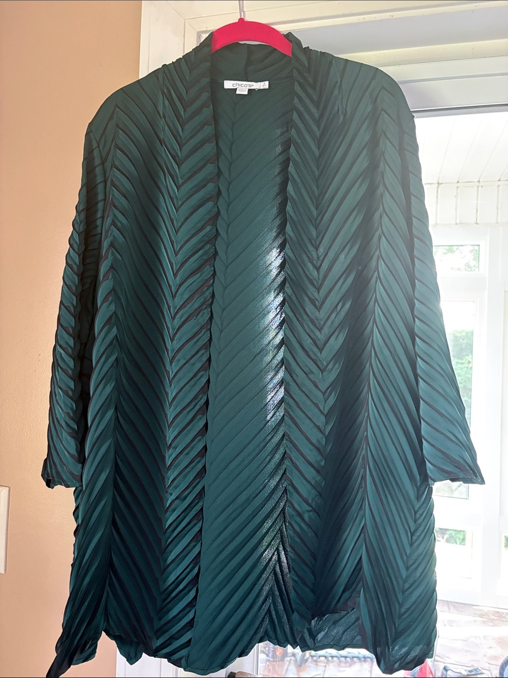 Gently Used Chicos Green Textured Open Kimono Cardigan
